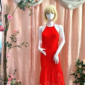 Red Lace Mermaid Halter Dress